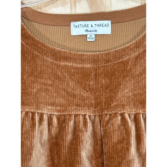 Madewell Texture & Thread Corduroy Swing Top XS Mustard Bell Sleeve Mockneck - Picture 5 of 8